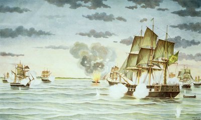 Uruguay ve Brezilya arasındaki Cisplatine Savaşı (1825-28) sırasında Quilmes Savaşı (gravür) by J. Raison