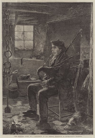 Highland Piper gravürü by J. Richardson