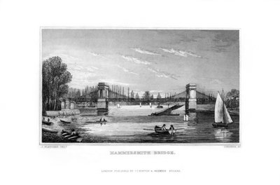 Hammersmith Köprüsü, Hammersmith, Londra, 1829. by J. Rogers