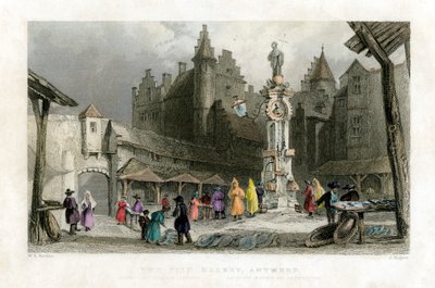 Balık Pazarı, Antwerp, Belçika, 19. yüzyıl. by J. Rogers