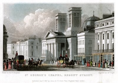 St Georges Şapeli, Regent Caddesi, Westminster, Londra, 1827. by J. Tingle