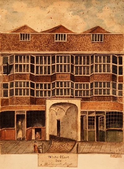 White Hart Inn, Bishopsgate Caddesi, 1810 dolayları by J. Williams