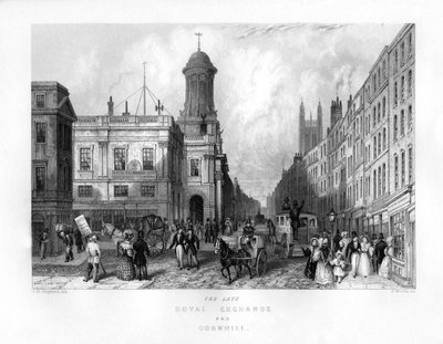 Geç Kraliyet Borsası ve Cornhill, Londra, 19. yüzyıl. by J. Woods