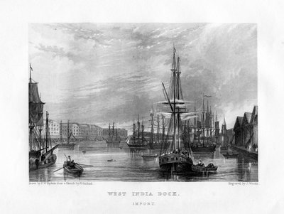Batı Hindistan Rıhtımı, Londra, 19. yüzyıl. by J. Woods