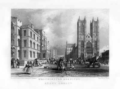 Westminster Hastanesi ve Abbey Kilisesi, Londra, 19. yüzyıl. by J. Woods