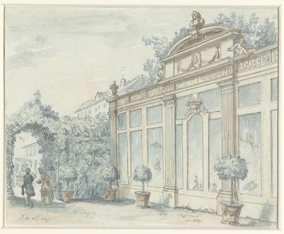 Beyefendi ve hanımefendi ile bir Fransız bahçesinde görüntüle by J. de Marsy