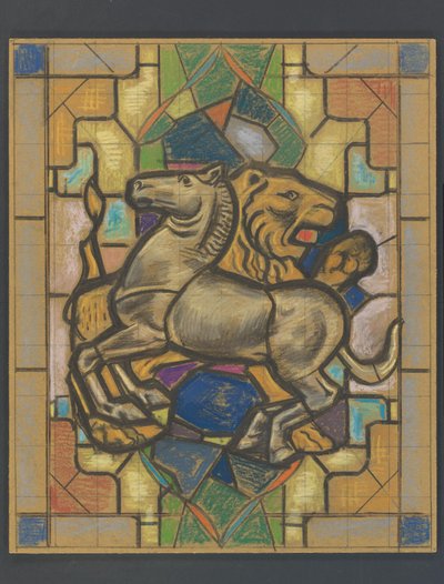 Bir at ve aslan ile vitray pencere için tasarım by Jaap Weyand