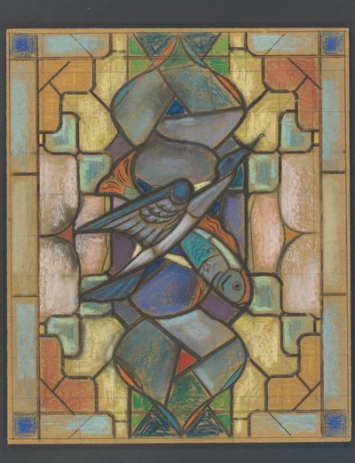 Bir kuş ve balık ile bir vitray pencere için tasarım by Jaap Weyand