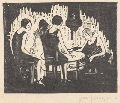 Bir masada oturan dört kadın by Jac Jongert (signed by artist)
