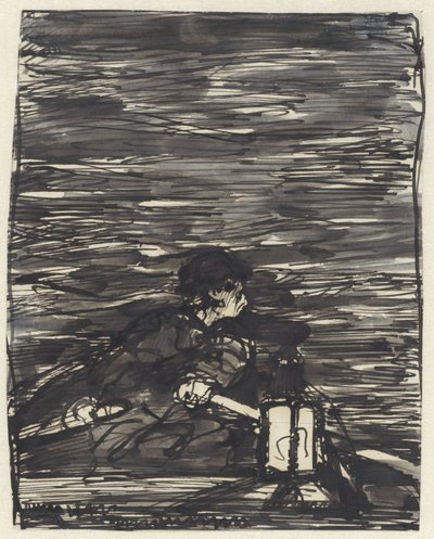 Geceleri fenerli bir teknede kürekçi by Jac van Looij