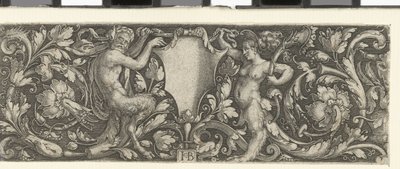 Bir erkek ve bir kadın satir tarafından taşınan kalkanlı friz by Jacob Binck (signed by artist)
