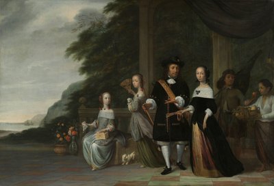 Pieter Cnoll, Cornelia van Nijenrode, Kızları ve İki Köle Hizmetçisi Pieter Cnoll ve Cornelia van Nijenrode, iki kızları Catharina ve Hester, köleleştirilmiş Surapati ve köleleştirilmiş bir kadın by Jacob Coeman