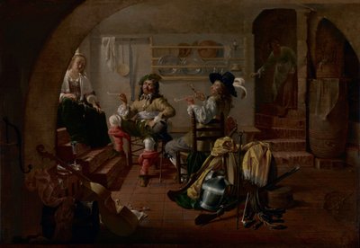 Askerler ve Kadınlarla İç Mekan, c.1650 (panel üzerine yağlıboya) by Jacob Duck