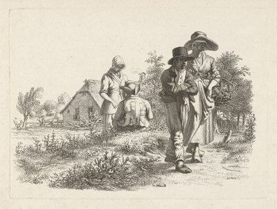 Kör kadın ve bir çiftlikte konuşan figürler Çalışma baskıları / Etudes mezarları (seri başlığı) by Jacob Ernst Marcus