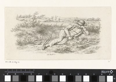 Bir manzarada uzanmış adam Çalışma baskıları / Etudes mezarları (seri başlığı) by Jacob Ernst Marcus