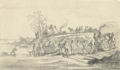Donmuş Bir Nehrin Kıyısında Kızakla Kaymak by Jacob Ernst Marcus