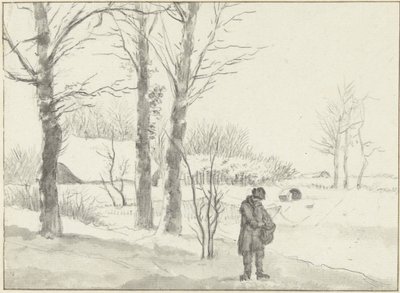 Ayakta duran adam ile kar manzarası by Jacob Ernst Marcus