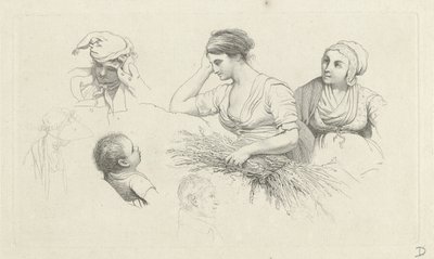 Dalları ve figürleri olan bir kadınla çalışma sayfası Çalışma baskıları / Etudes mezarları (seri başlığı) by Jacob Ernst Marcus