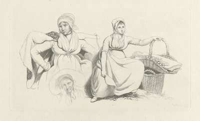 İki kadın ve bir fincan ile çalışma sayfası Çalışma baskıları / Etudes mezarları (seri başlığı) by Jacob Ernst Marcus