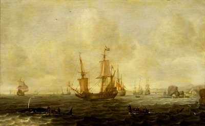 Bir Hollanda balina filosu, 17. yüzyıl ortaları (panel üzerine yağlıboya) by Jacob Feyt de Vries