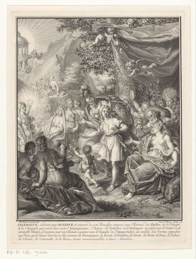 Telemachus ve Minerva ile alegorik temsil Başlık sayfası: François de Fénelon, Les avantures de Telemaque, 1734 by Jacob Folkema