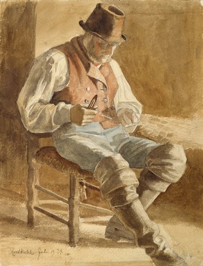 Ağ Tamir Eden Balıkçı, 1834 (kağıt üzerinde kalem ve tuvalet) by Jacob Gensler
