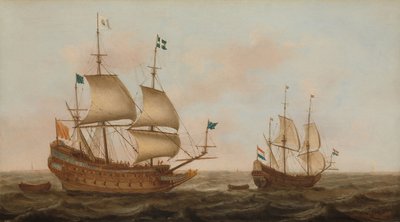 Fransa İçin İnşa Edilmiş Bir Savaş Gemisi ve Yelken Altında Bir Hollanda Yatı by Jacob Gerritz Loef
