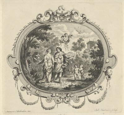 Putti eşliğinde yürüyen çift by Jacob Houbraken