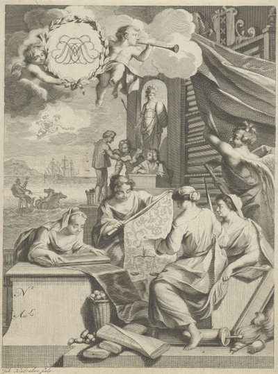 İpek ticareti ve alegorik figürler by Jacob Houbraken