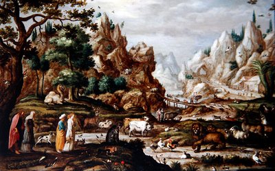 Nuh ve Hayvanlarla Kayalık Bir Manzara (panelde yağlı boya) by Jacob II (circle of) Savery