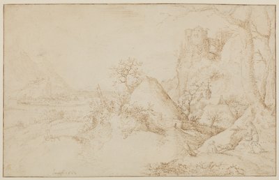 İki köylü ve bir köpeğin olduğu manzara, c.1525-69 by Jacob I Savery