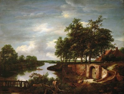 Mahzen Girişli Nehir Manzarası - Jacob Isaacksz van Ruisdael (1628/29-1682). ahşap üzerine yağ by Jacob van Ruisdael