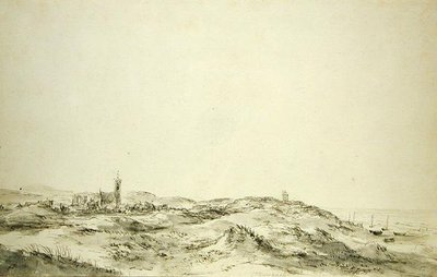 The Dunes at Wijk aan Zee (kağıt üzerine siyah tebeşir ve gri mürekkep) by Jacob van Ruisdael