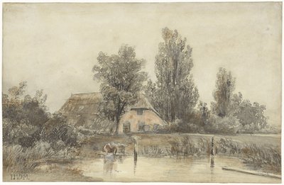 Çiftlik ve ağda bir kadın by Jacob Jan van der Maaten