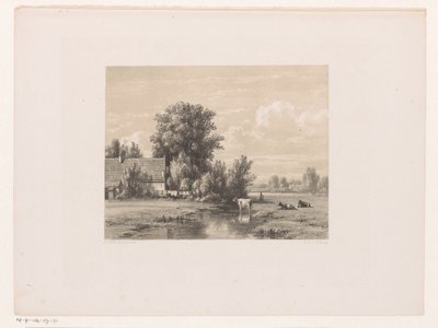 Suda çiftlik ve inek ile manzara by Jacob Jan van der Maaten