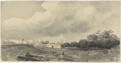 Çoban yoğun bulutlu gökyüzü altında manzara by Jacob Jan van der Maaten