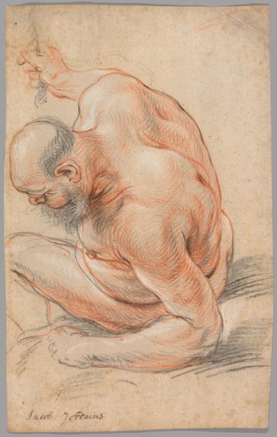 Çıplak Yaşlı Adam Oturmuş, Koluna Yaslanmış, Yüzü Sola Dönmüş by Jacob Jordaens