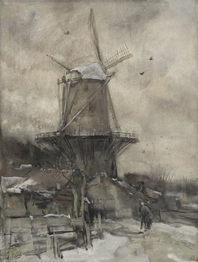 Kışın bir yel değirmeni by Jacob Maris