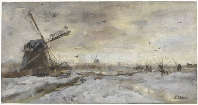 Karda bir yel değirmeni ile manzara by Jacob Maris