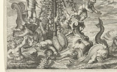 Bacchus, kendisini kaçıranları yunuslara dönüştürüyor by Jacob Matham