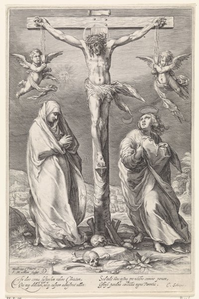 John ve Mary ile çarmıhta İsa by Jacob Matham