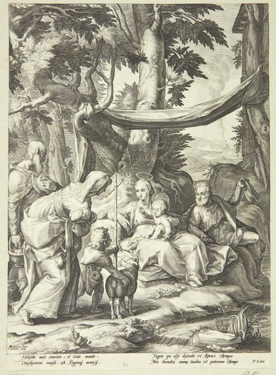 Çocukken Elisabeth, Zekeriya ve Vaftizci Yahya ile bir manzarada oturan kutsal aile by Jacob Matham