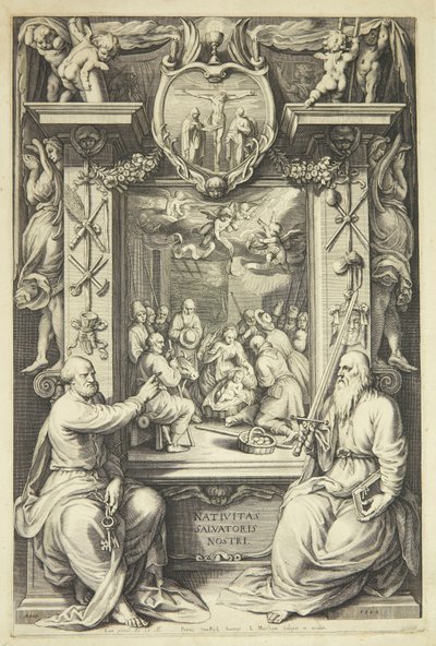 Alegorik bir ortamda Peter ve Paul ile çobanların ibadeti by Jacob Matham