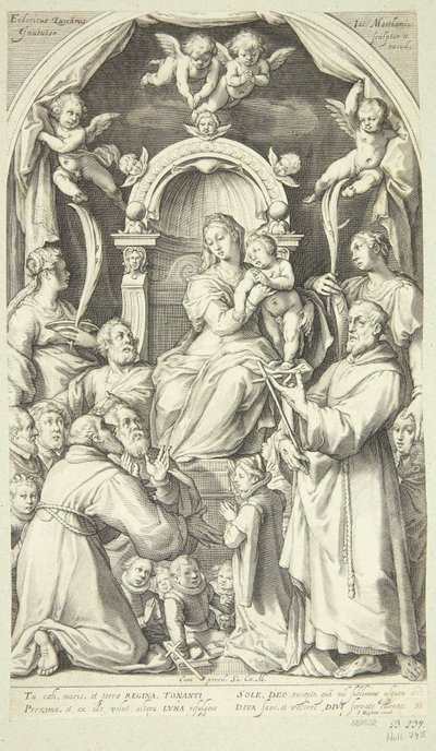 Meryem ve koruyucuları ve azizleri olan çocuk (Aziz Lucia, İskenderiyeli Catherine, Assisili Francis ve Zuccaro ailesinin üyeleri) by Jacob Matham