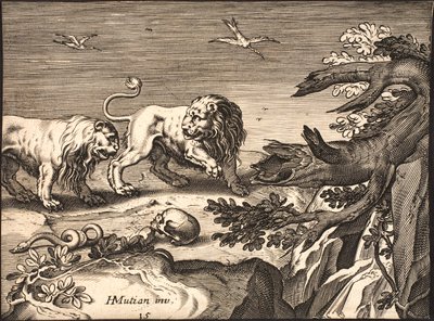 Doğada İki Aslan by Jacob Matham