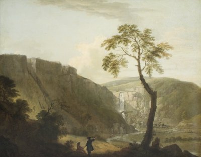 Bir Şelale ve Ön Planda Oturan Bir Sanatçı ile Kayalık Bir Manzara by Jacob More