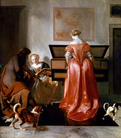 Virjin çalan bir kadın, şarkı söyleyen bir başkası ve keman çalan bir adam. 1675-1682. (tuval üzerine yağlıboya) by Jacob Ochtervelt