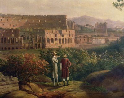 Johann Wolfgang von Goethe (1749-1832) visiting the Colosseum in Rome, c.1790  by Jacob Philippe Hackert