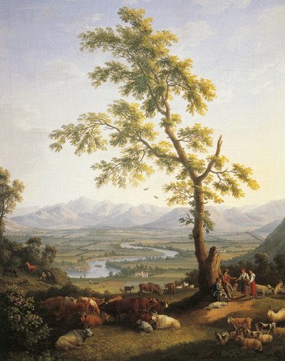 İlkbahar, Volturno ve Matese manzarası (tuval üzerine yağlı boya) by Jacob Philippe Hackert