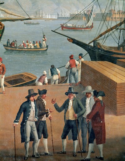 Messina limanının görünümü, zengin tüccarların detayı by Jacob Philippe Hackert